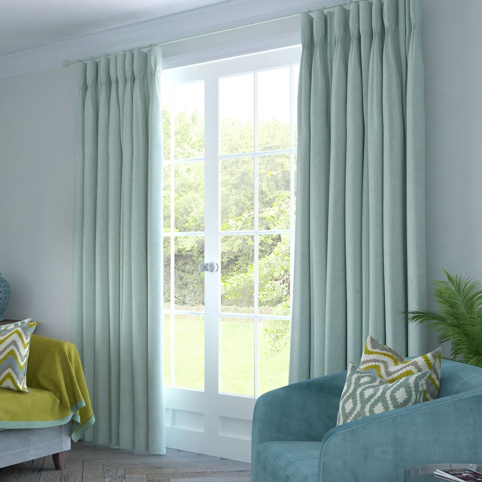 McAlister Textiles Herringbone Duck Egg Blue Curtains mw_product_option_cloned 