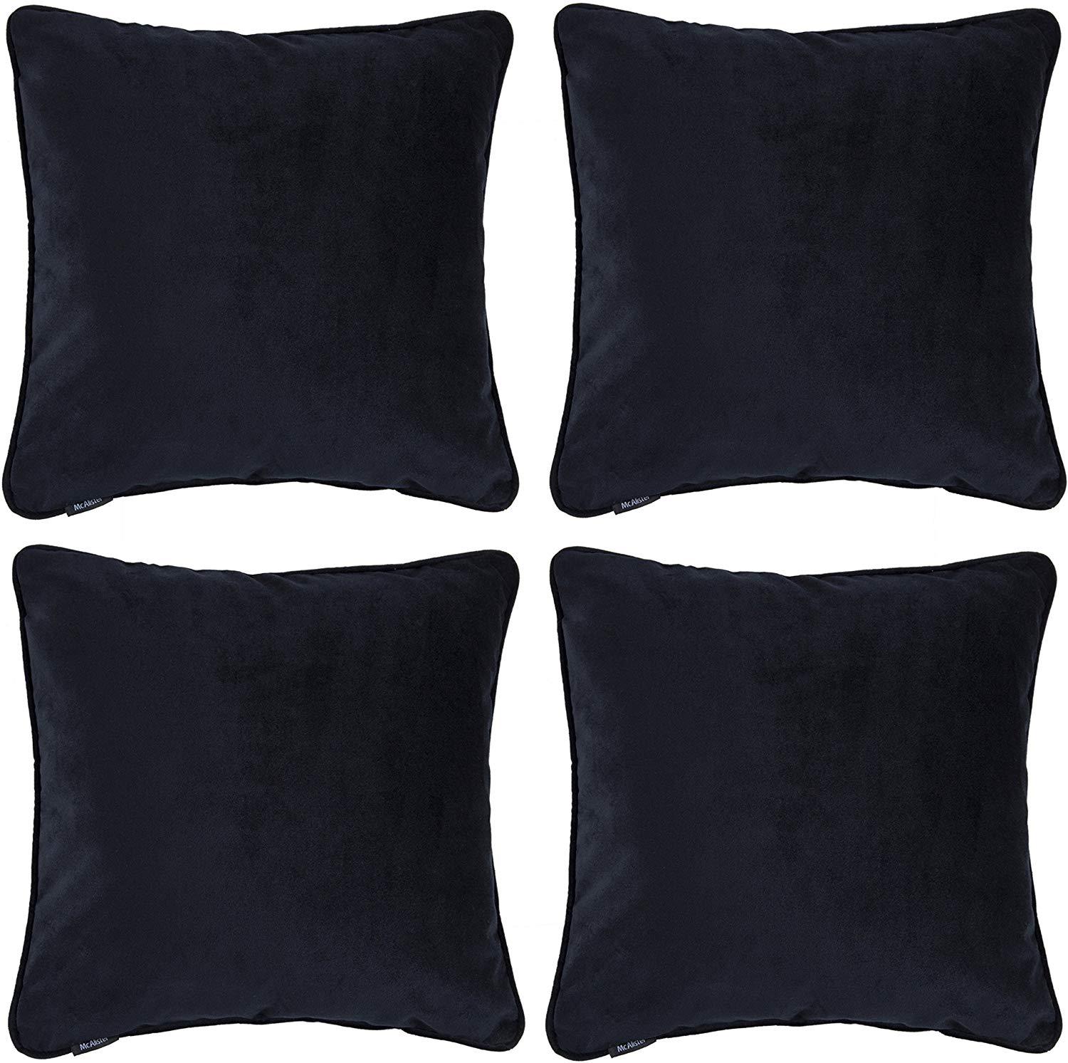 McAlister Textiles Matt Black Velvet 43cm x 43cm Piped Cushion Sets Cushions and Covers 