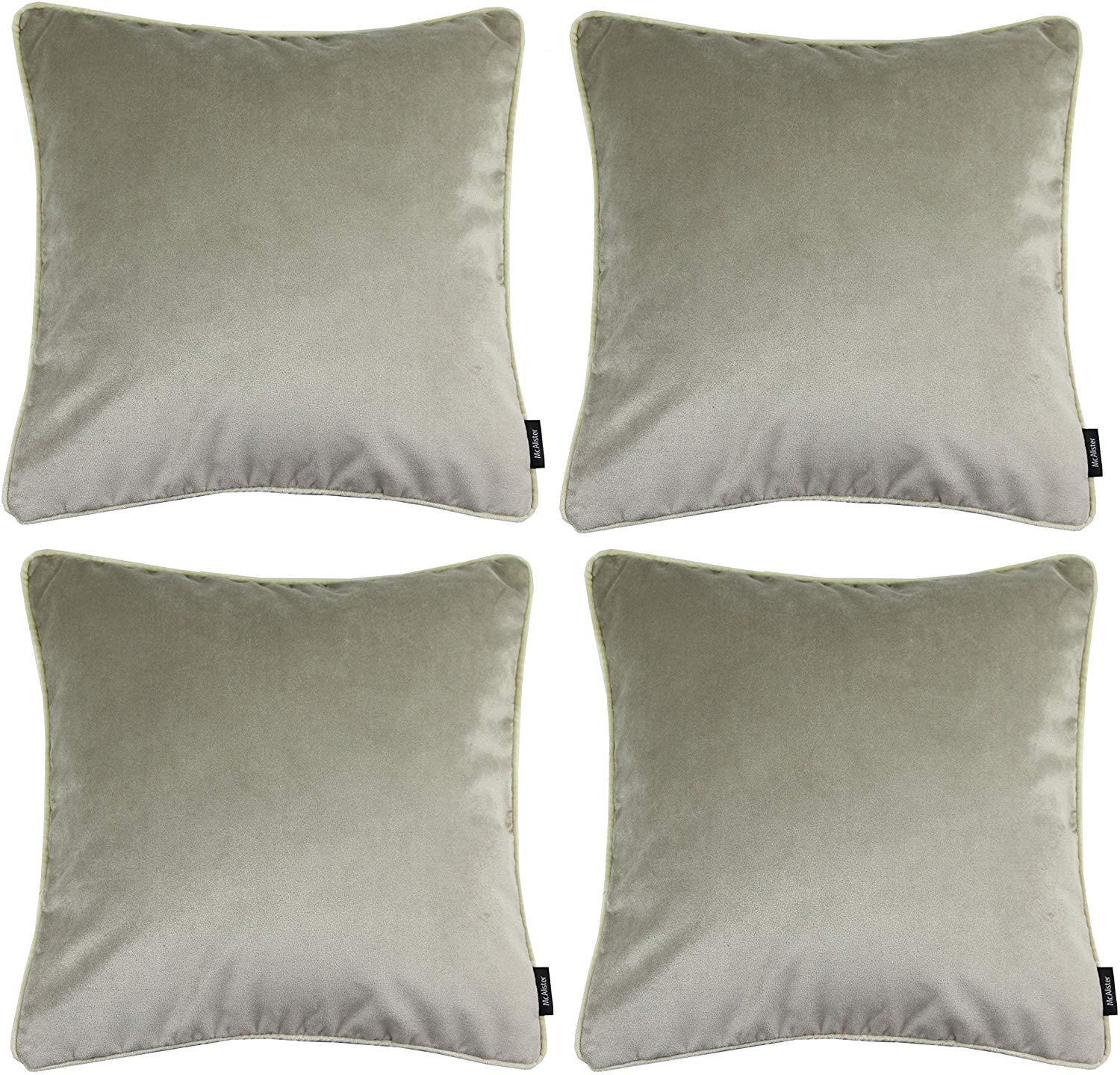 McAlister Textiles Matt Beige Mink Velvet 43cm x 43cm Contrast Piped Cushion Sets Cushions and Covers 