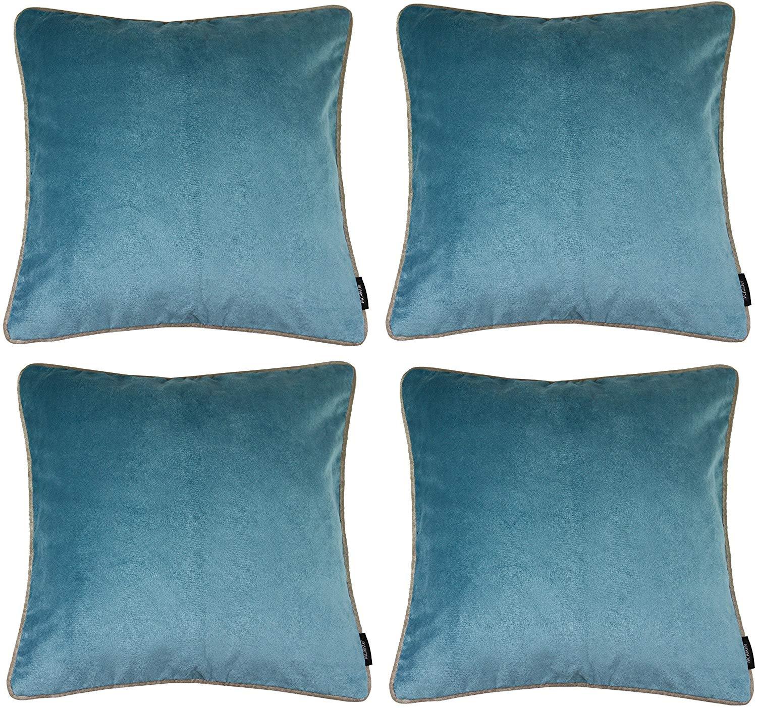 McAlister Textiles Matt Duck Egg Blue Velvet 43cm x 43cm Contrast Piped Cushion Sets Cushions and Covers 