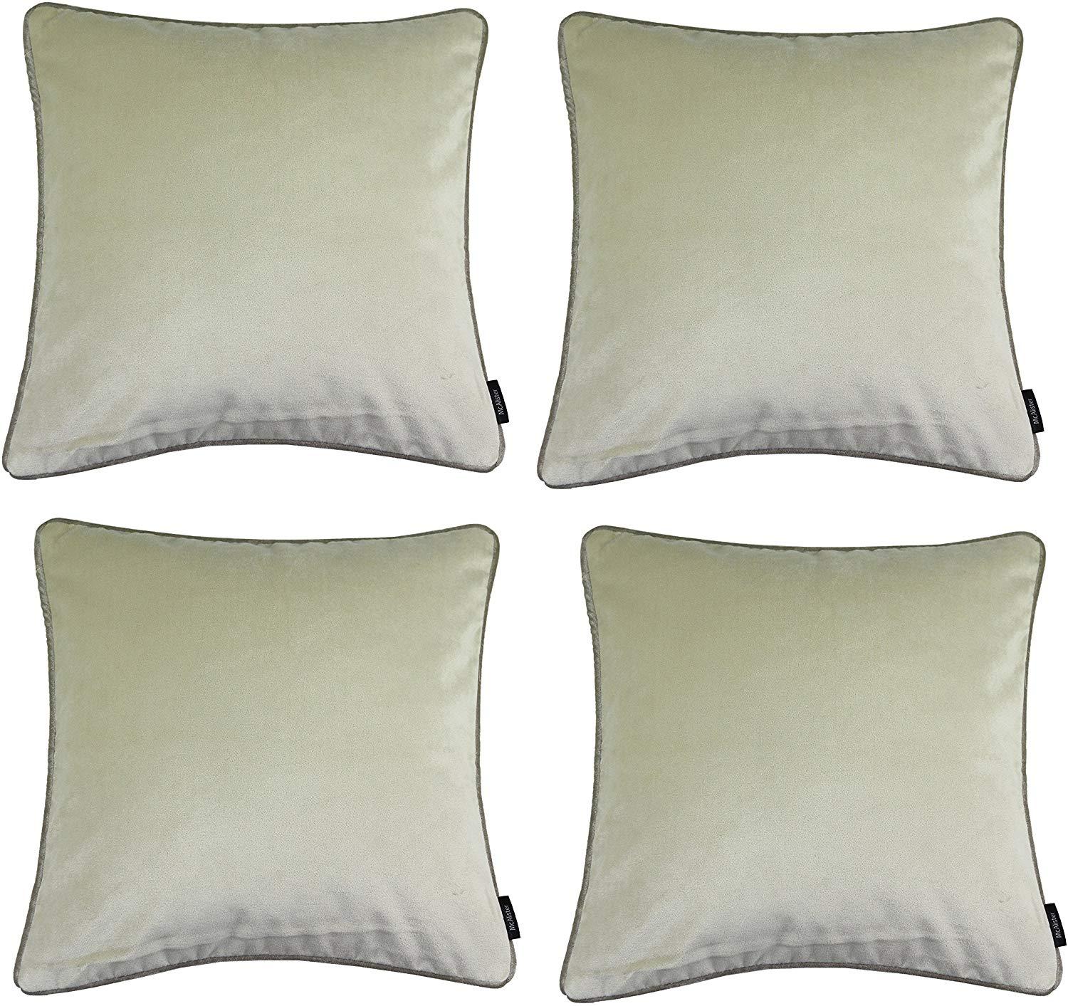 McAlister Textiles Matt Champagne Gold Velvet 43cm x 43cm Contrast Piped Cushion Sets Cushions and Covers 