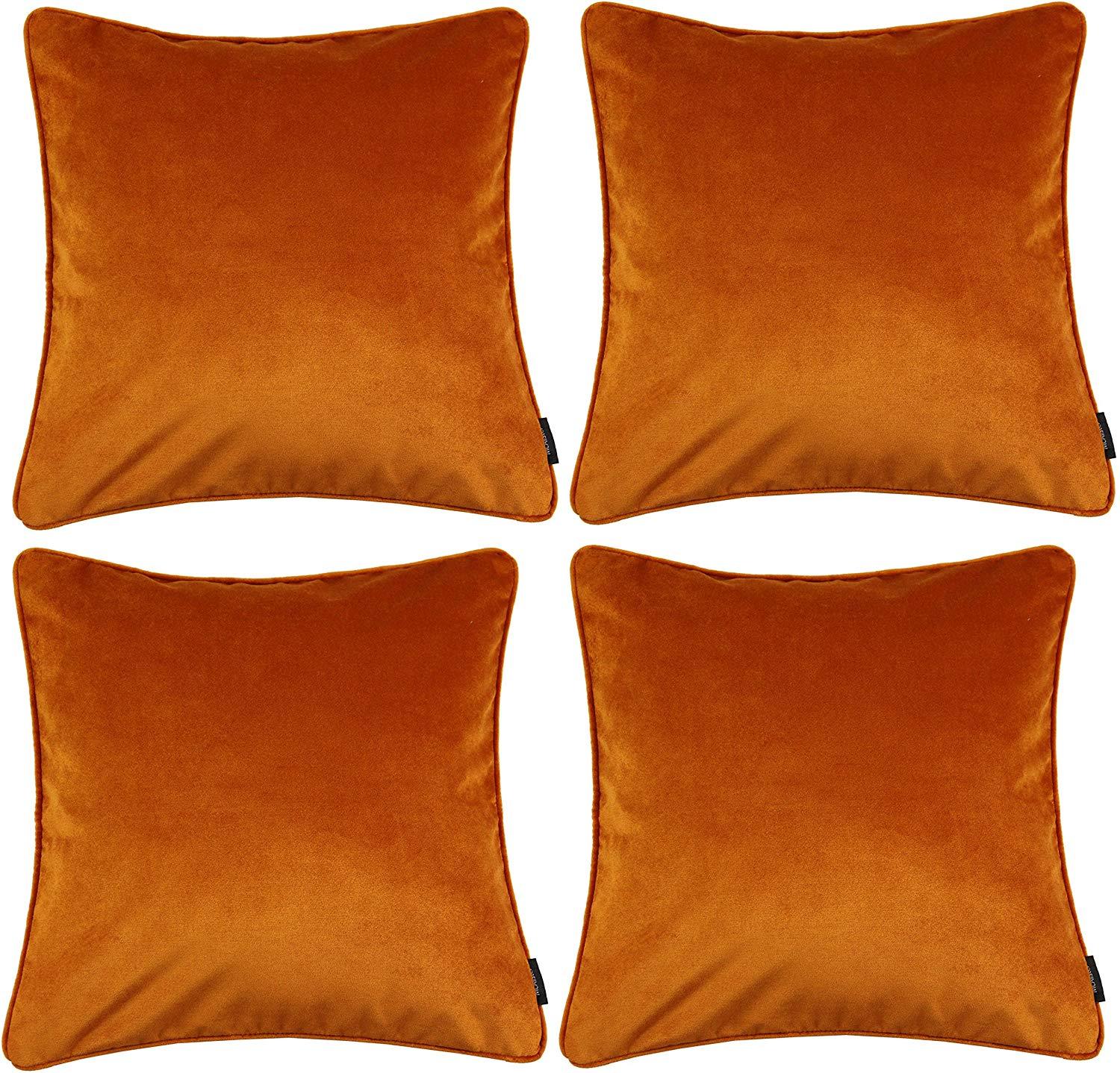 McAlister Textiles Matt Burnt Orange Velvet 43cm x 43cm Piped Cushion Sets Cushions and Covers 