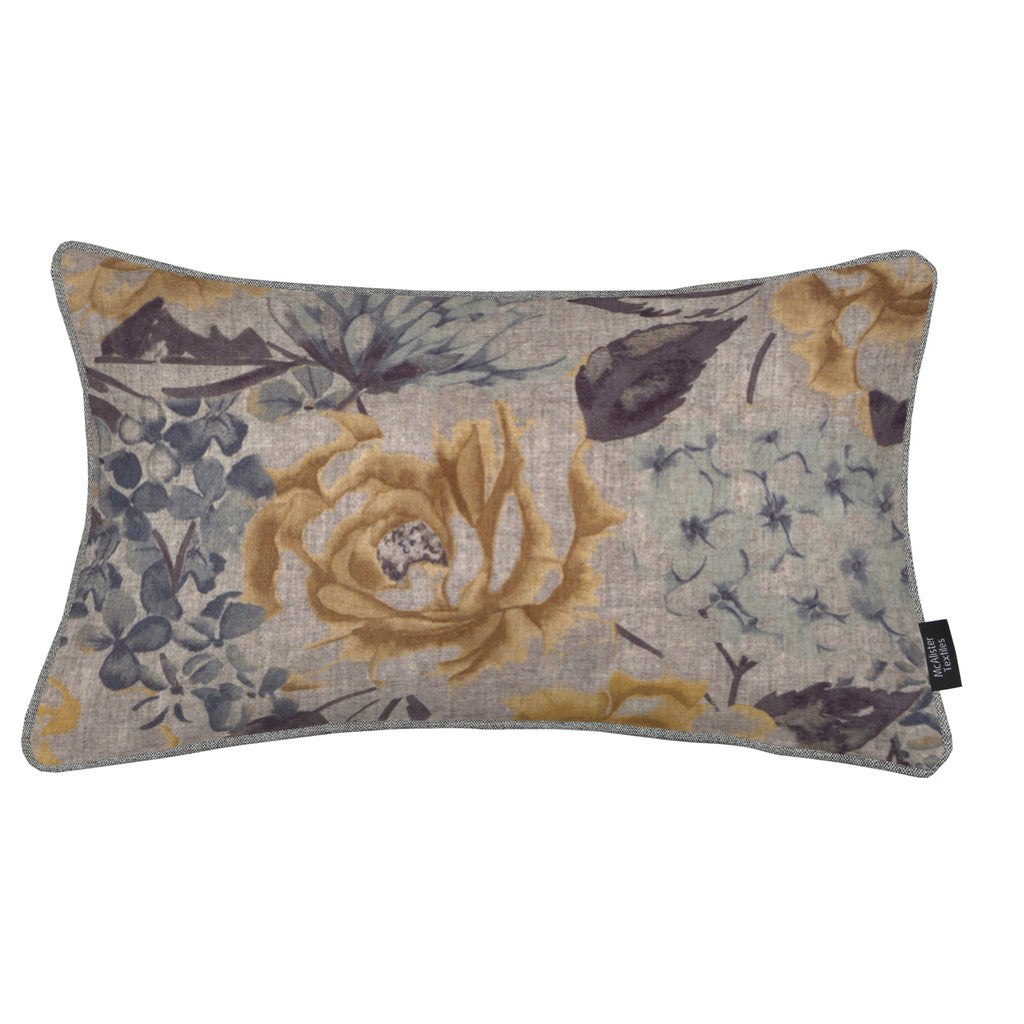 McAlister Textiles Blooma Blue, Grey and Ochre Floral Cushion Cushions and Covers 