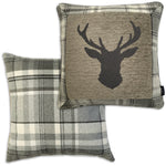 Laden Sie das Bild in den Galerie-Viewer, McAlister Textiles Stag Charcoal Grey Tartan 43cm x 43cm Cushion Set Cushions and Covers Set of 2 cushions 
