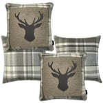 Laden Sie das Bild in den Galerie-Viewer, McAlister Textiles Stag Charcoal Grey Tartan 43cm x 43cm Cushion Set Cushions and Covers Set of 4 cushions 
