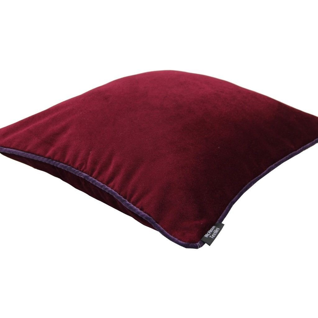 McAlister Textiles Matt Wine Red Contrast Piped Velvet Cushion Cushions and Covers 