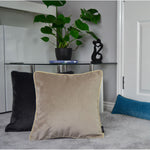 Laden Sie das Bild in den Galerie-Viewer, McAlister Textiles Matt Beige Mink Contrast Piped Velvet Cushion Cushions and Covers 
