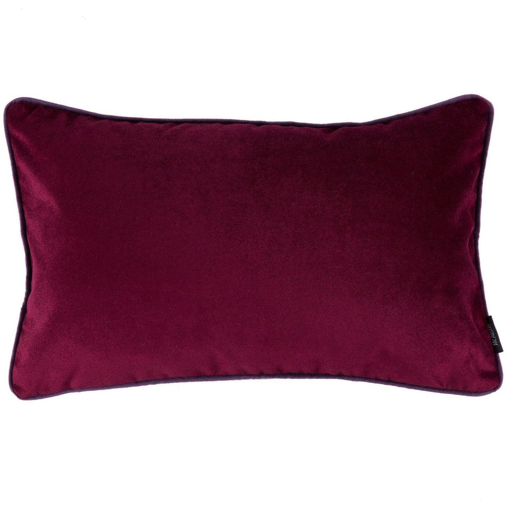 McAlister Textiles Matt Wine Red Contrast Piped Velvet Cushion Cushions and Covers 