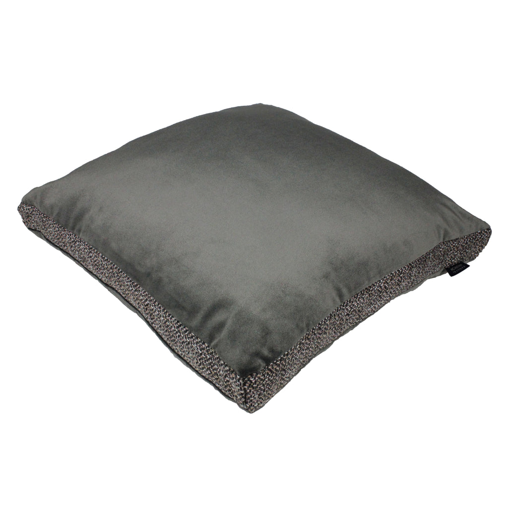 McAlister Textiles Lewis Tweed and Velvet Insert Edge Cushion Grey Heather and Charcoal Cushions and Covers Supplied Filled 50cm x 50cm x 5cm 