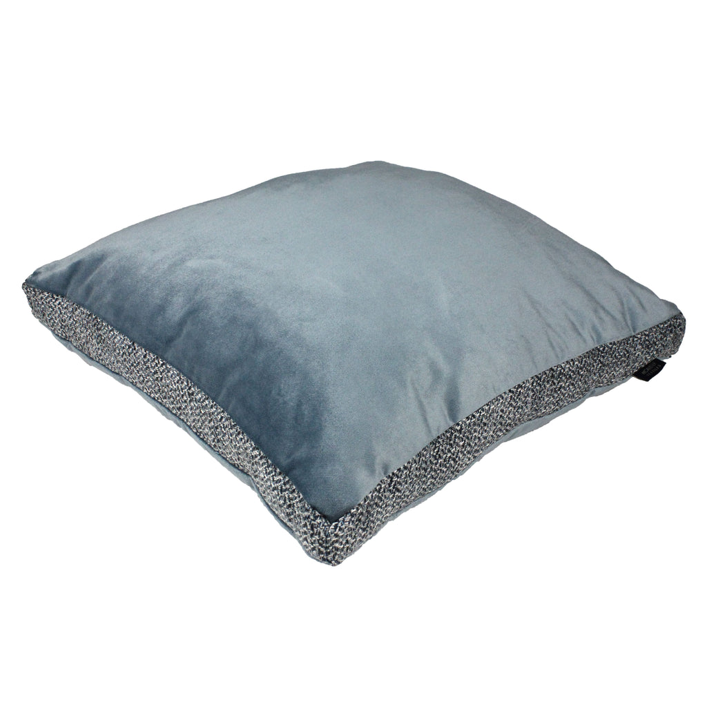 McAlister Textiles Harris Tweed and Velvet Insert Edge Cushion - Blue & Grey Cushions and Covers Supplied Filled 50cm x 50cm x 5cm 