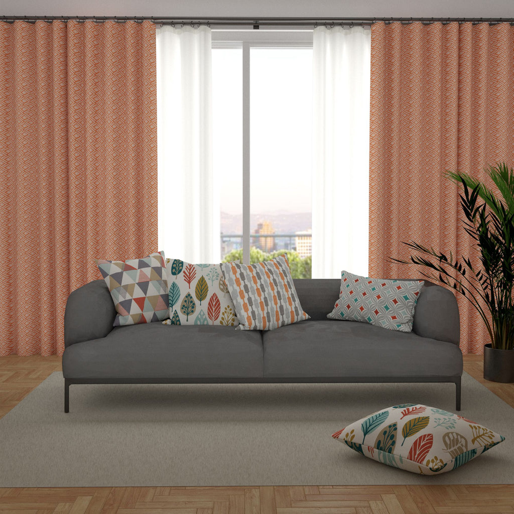 McAlister Textiles Elva Geometric Burnt Orange Curtains Tailored Curtains 