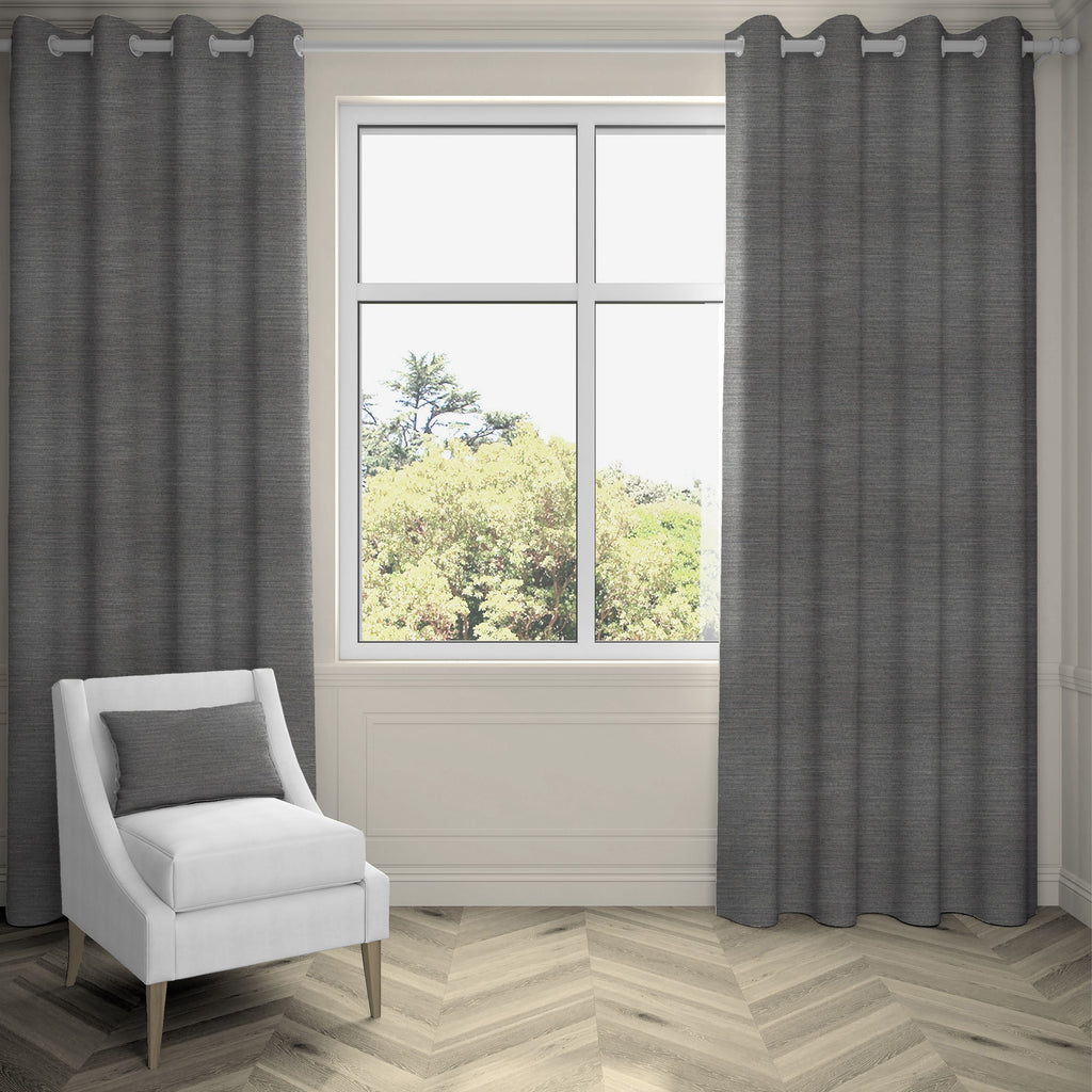 McAlister Textiles Hamleton Charcoal Grey Textured Plain Curtains Tailored Curtains 