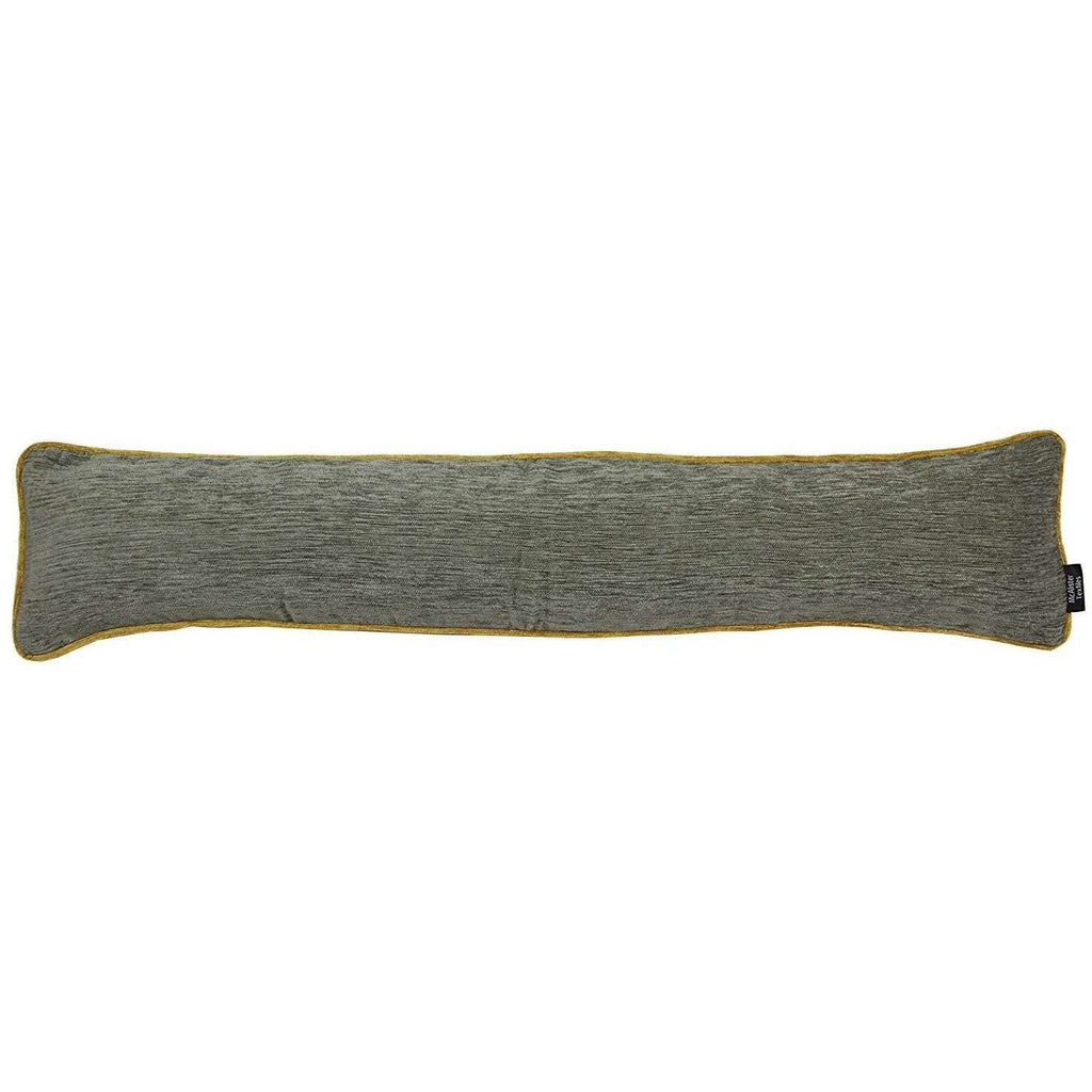 McAlister Textiles Plain Chenille Contrast Piped Grey + Yellow Draught Excluder Draught Excluders 18cm x 80cm 