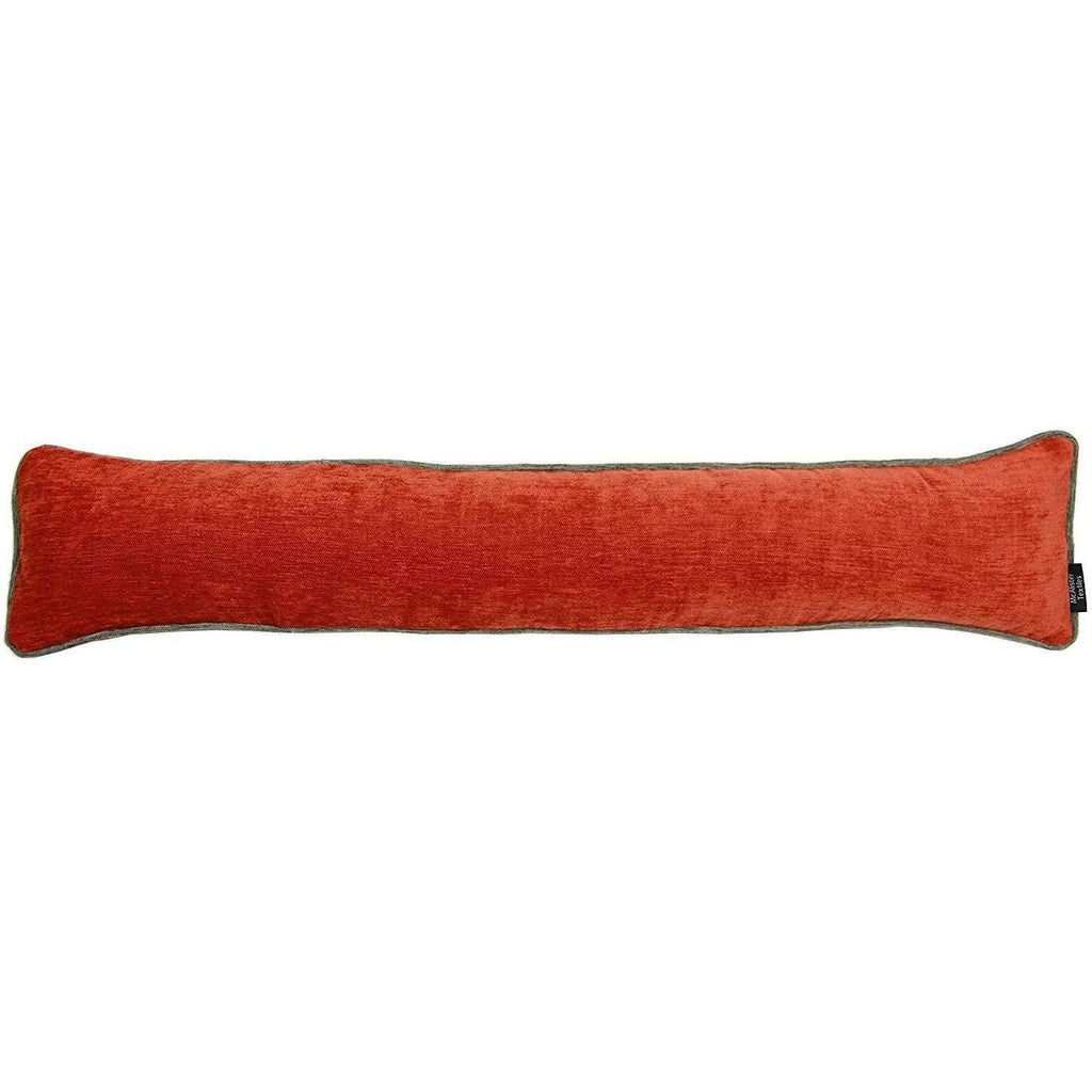 McAlister Textiles Plain Chenille Contrast Piped Burnt Orange + Grey Draught Excluder Draught Excluders 18cm x 80cm 
