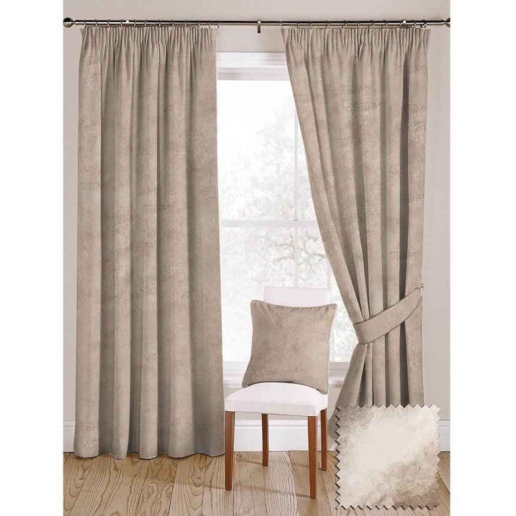 McAlister Textiles Beige Mink Crushed Velvet Curtains Tailored Curtains 