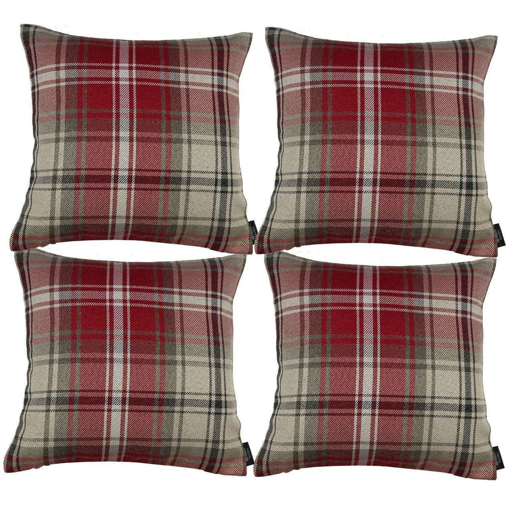 McAlister Textiles Angus Red + White Tartan 43cm 43cm Cushion Sets Cushions and Covers Cushion Covers Set of 4 