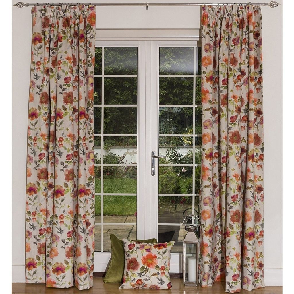 McAlister Textiles Renoir Floral Orange Velvet Curtains Tailored Curtains 