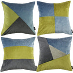 Laden Sie das Bild in den Galerie-Viewer, McAlister Textiles Patchwork Velvet Green, Blue + Grey Cushion Set Cushions and Covers Cushion Covers 

