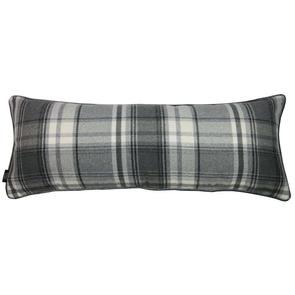 McAlister Textiles Deluxe Tartan Charcoal Grey Bed Pillow Large Boudoir Cushions 