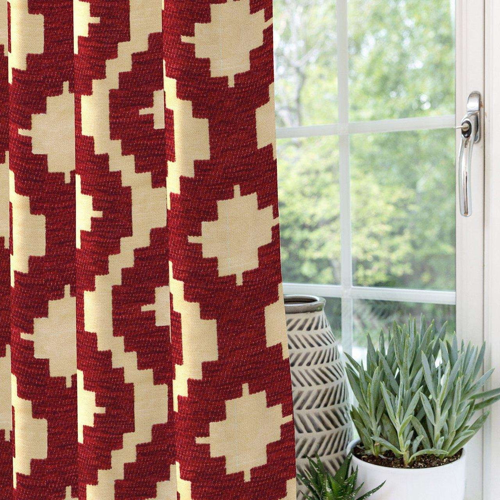 McAlister Textiles Arizona Geometric Red Curtains Tailored Curtains 