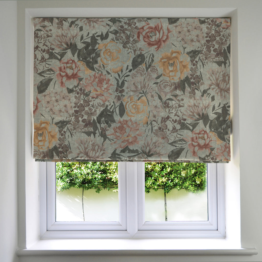 McAlister Textiles Blooma Green, Pink and Ochre Roman Blind Roman Blinds Standard Lining 130cm x 200cm 