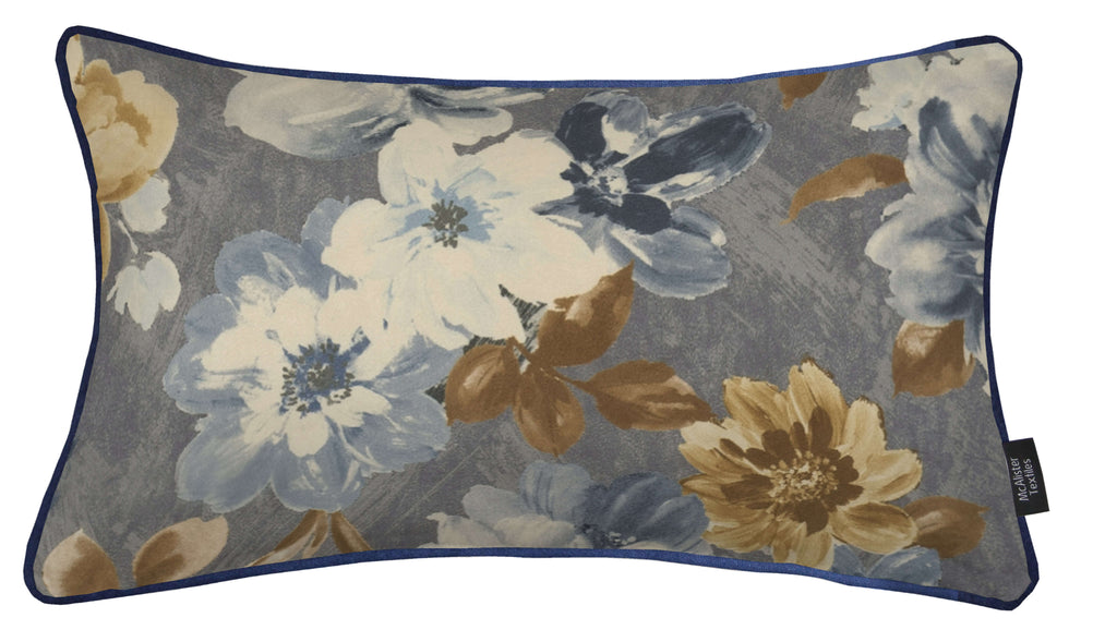 McAlister Textiles Camilla Navy, Grey and Ochre Pillow Pillow Cover Only 50cm x 30cm 