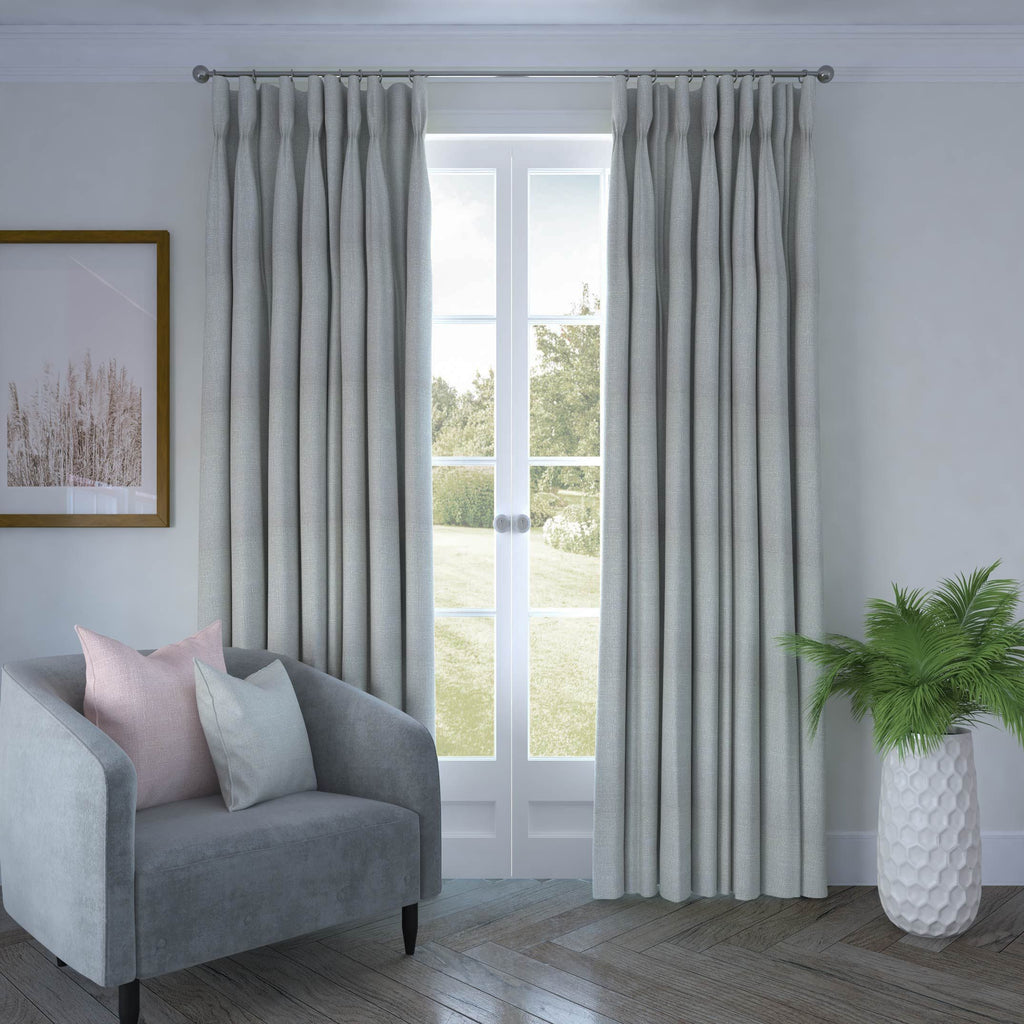 McAlister Textiles Harmony Linen Blend Dove Grey Textured Curtains Tailored Curtains 