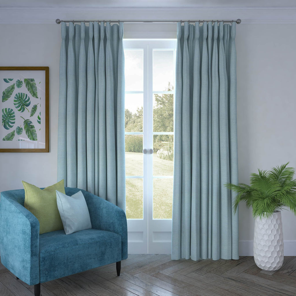 McAlister Textiles Harmony Linen Blend Duck Egg Textured Curtains Tailored Curtains 