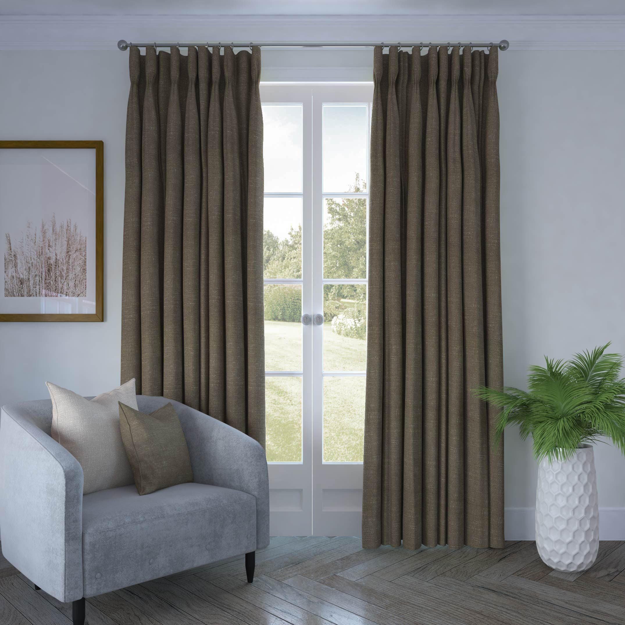 McAlister Textiles Harmony Linen Blend Mocha Textured Curtains Tailored Curtains 