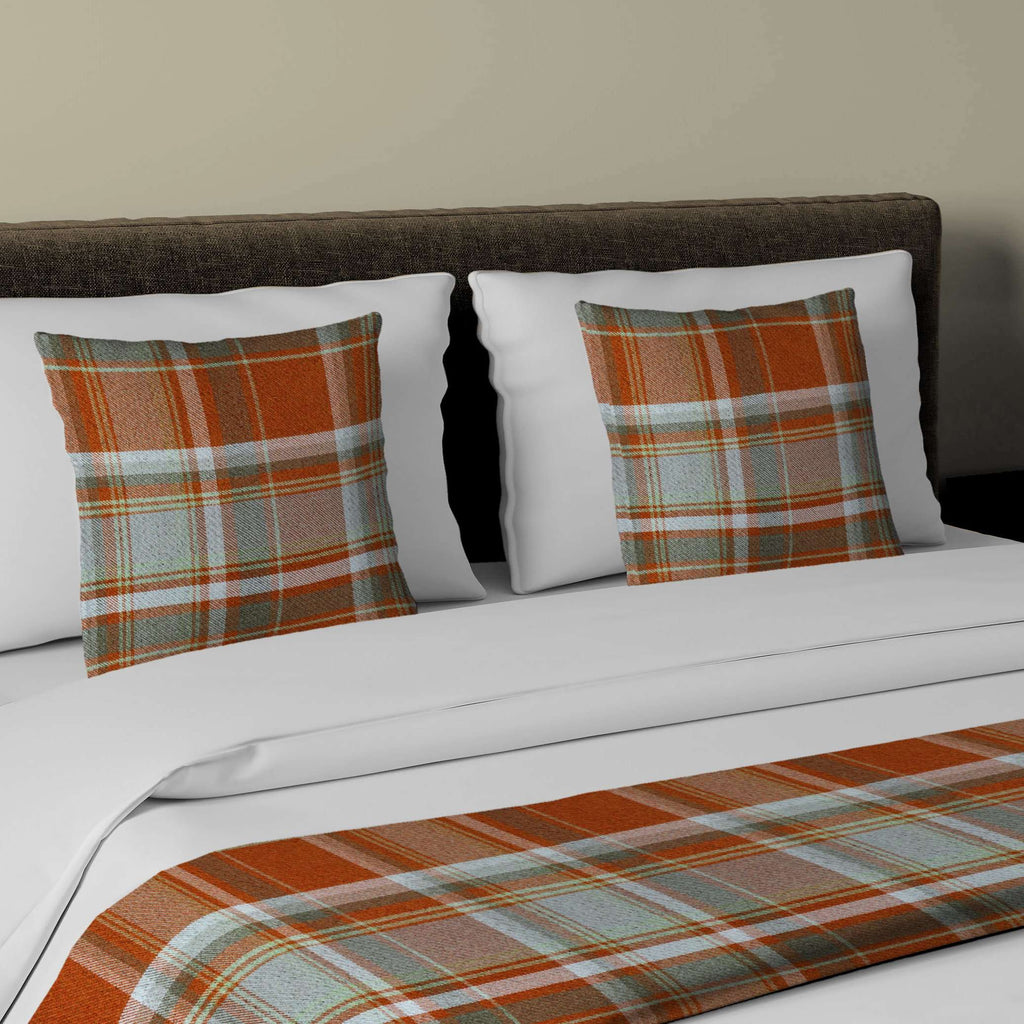 McAlister Textiles Heritage Burnt Orange + Grey Tartan Bedding Set Bedding Set Runner (50x165cm) + 1x Cushion Cover 
