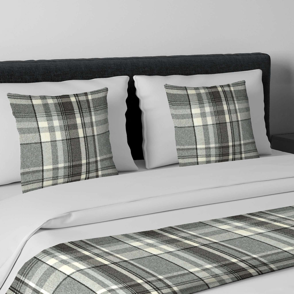 McAlister Textiles Heritage Charcoal Grey Tartan Bedding Set Bedding Set Runner (50x165cm) + 1x Cushion Cover 