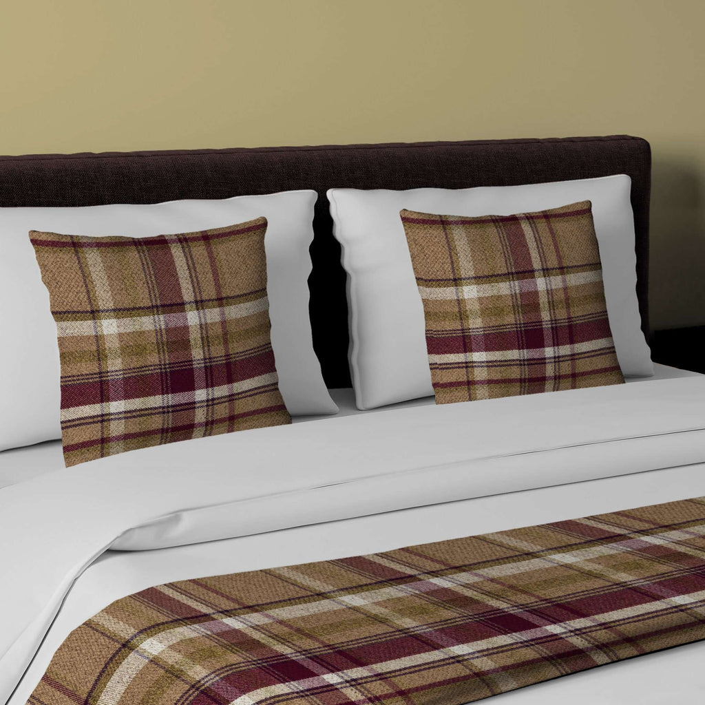 McAlister Textiles Heritage Purple + Green Tartan Bedding Set Bedding Set Runner (50x240cm) + 2x Cushion Covers 