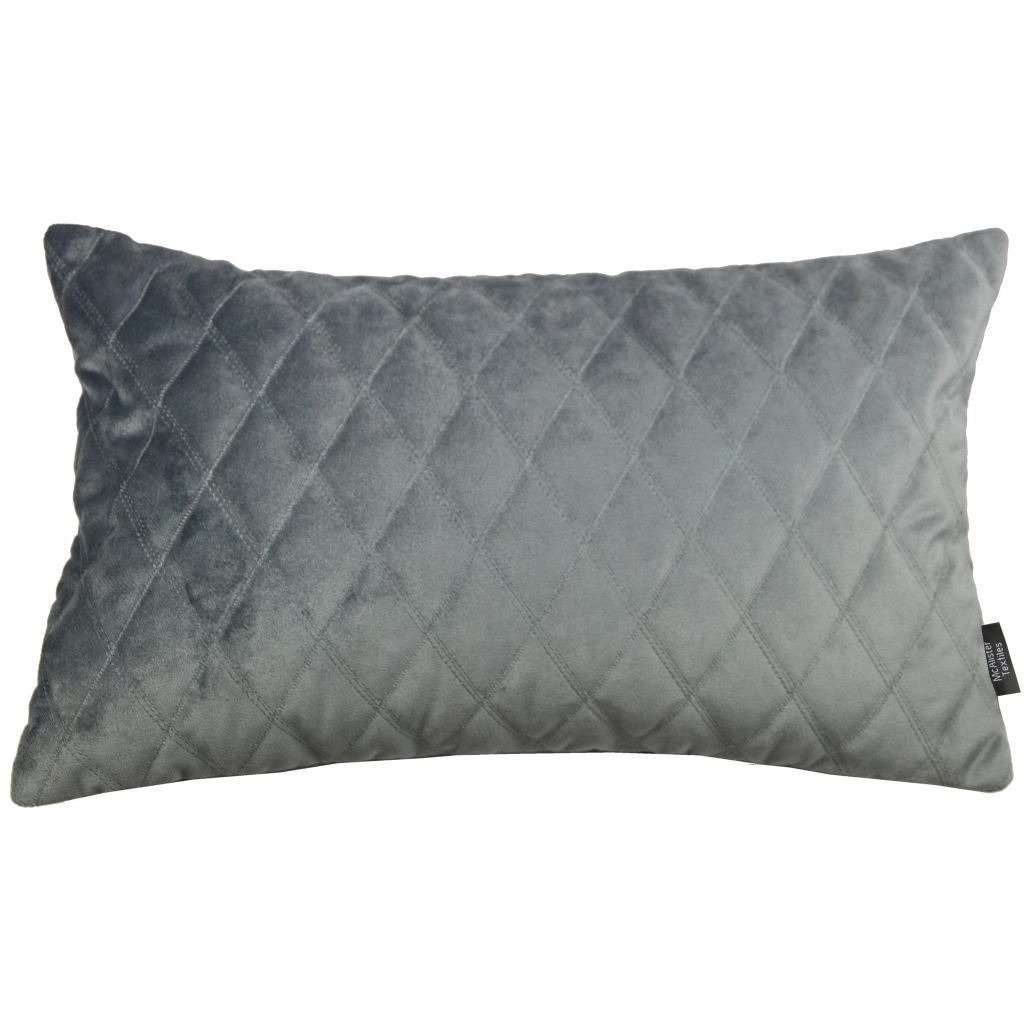 McAlister Textiles Diamond Quilted Silver Grey Velvet Pillow Pillow Cover Only 50cm x 30cm 
