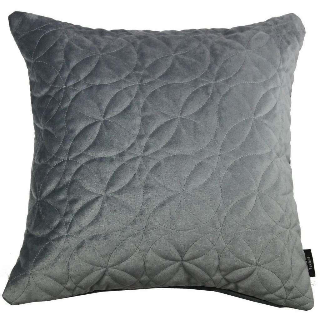 McAlister Textiles Round Quilted Silver Grey Velvet Cushion Cushions and Covers Cover Only 43cm x 43cm 