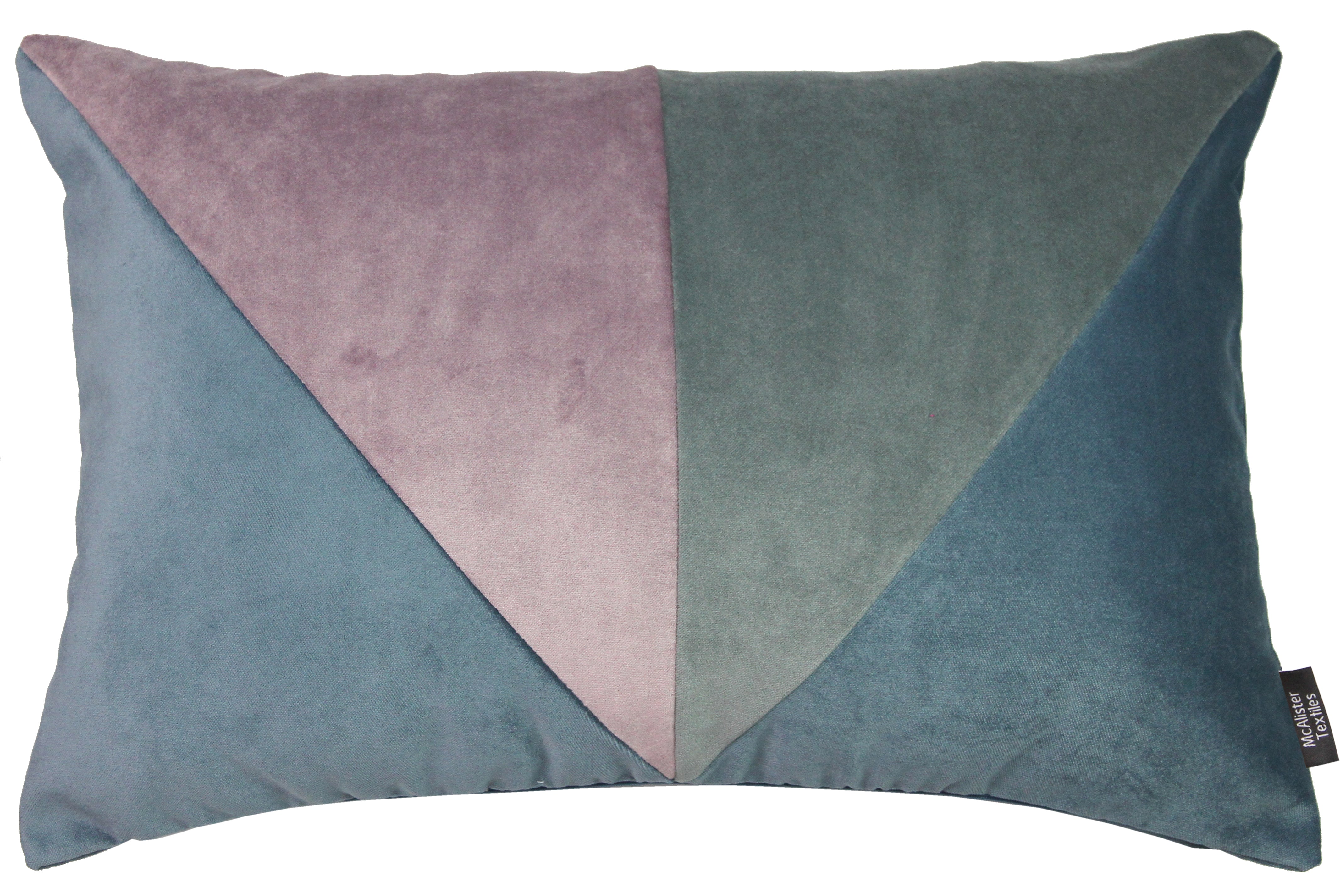 McAlister Textiles 3 Colour Patchwork Velvet Blue, Heather + Grey Pillow Pillow Cover Only 50cm x 30cm 