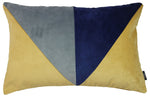 Laden Sie das Bild in den Galerie-Viewer, McAlister Textiles 3 Colour Patchwork Velvet Navy, Yellow Ochre + Grey Pillow Pillow Cover Only 50cm x 30cm 
