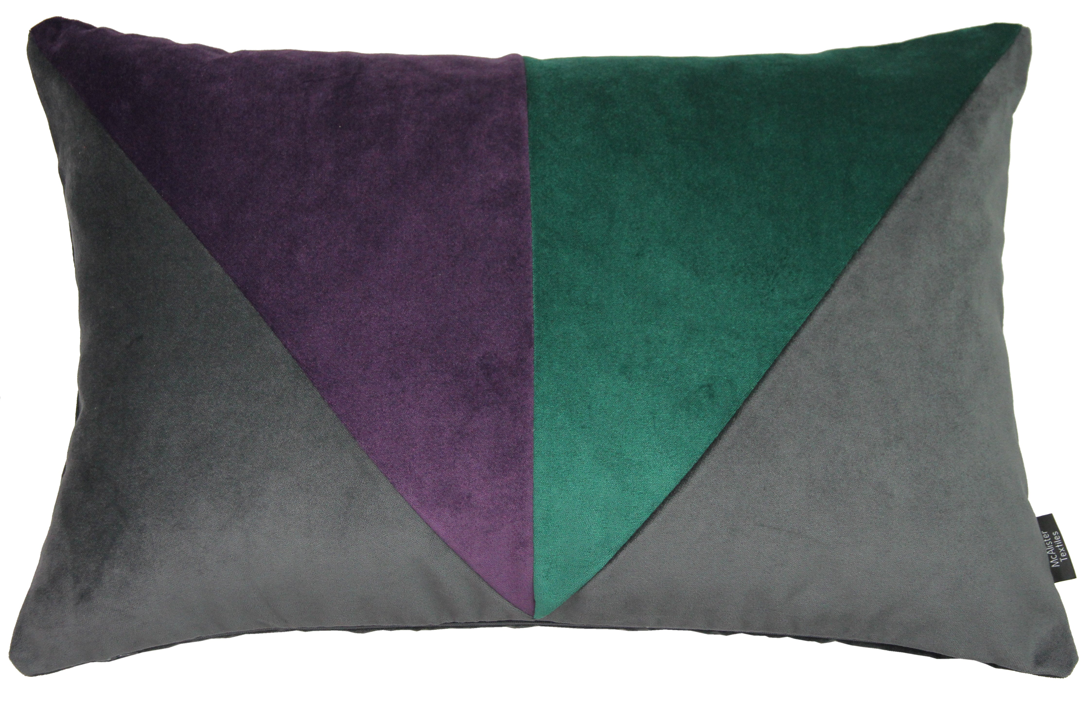 McAlister Textiles 3 Colour Patchwork Velvet Charcoal, Purple + Emerald Green Pillow Pillow Cover Only 50cm x 30cm 