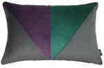 Laden Sie das Bild in den Galerie-Viewer, McAlister Textiles 3 Colour Patchwork Velvet Charcoal, Purple + Emerald Green Pillow Pillow Cover Only 50cm x 30cm 

