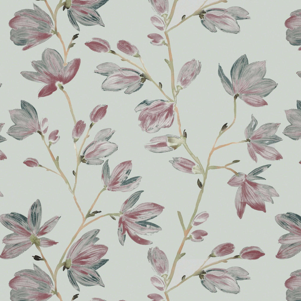McAlister Textiles Magnolia Rose Pink and Duck Egg Floral FR Fabric Fabrics 1/2 Metre 