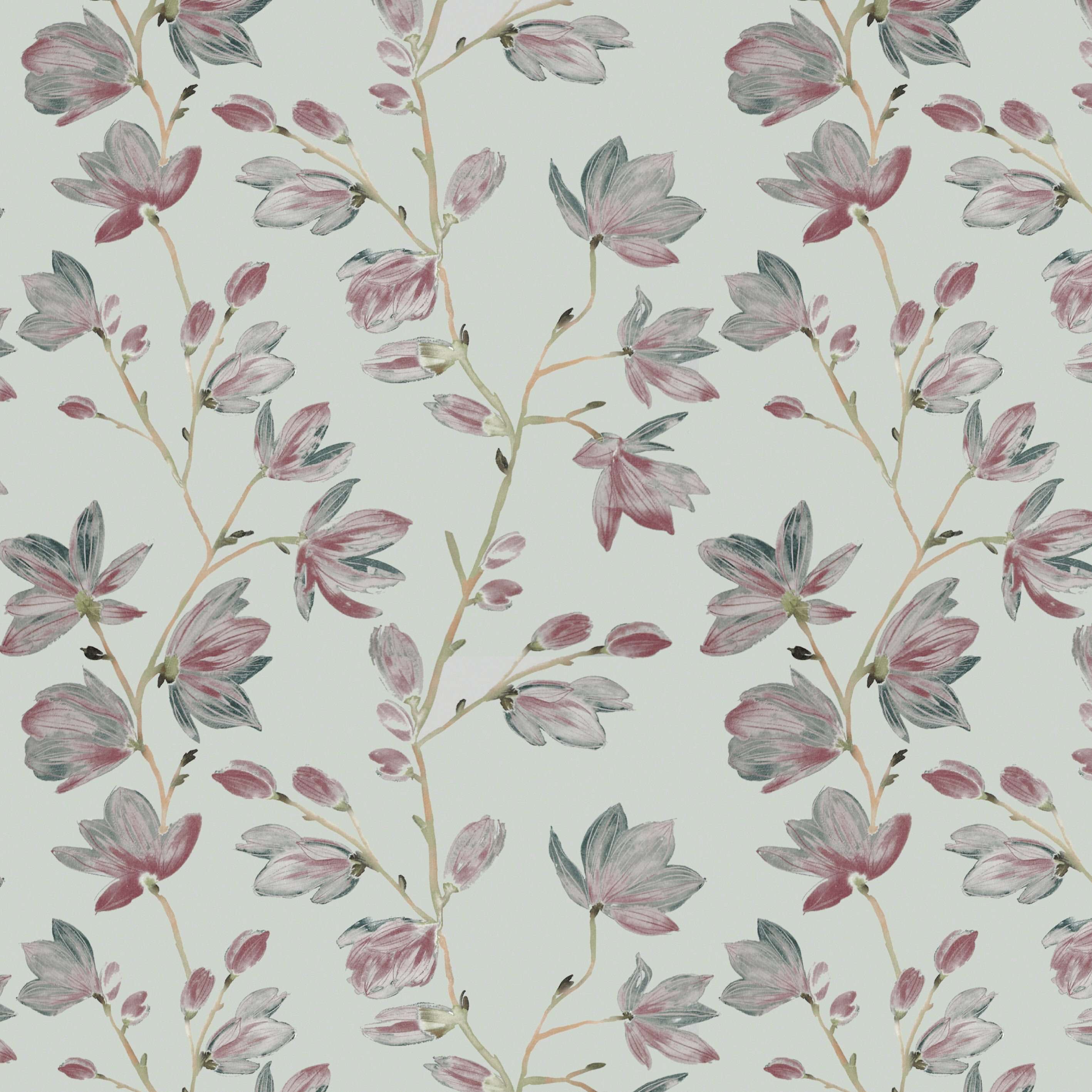 McAlister Textiles Magnolia Rose Pink and Duck Egg Floral FR Fabric Fabrics 