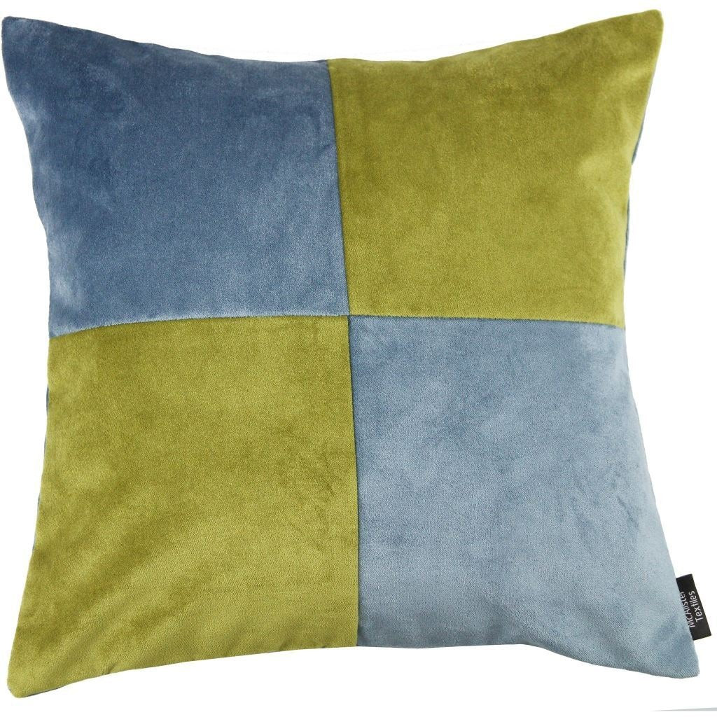 McAlister Textiles Square Patchwork Velvet Blue + Green Cushion Cushions and Covers Cover Only 43cm x 43cm 