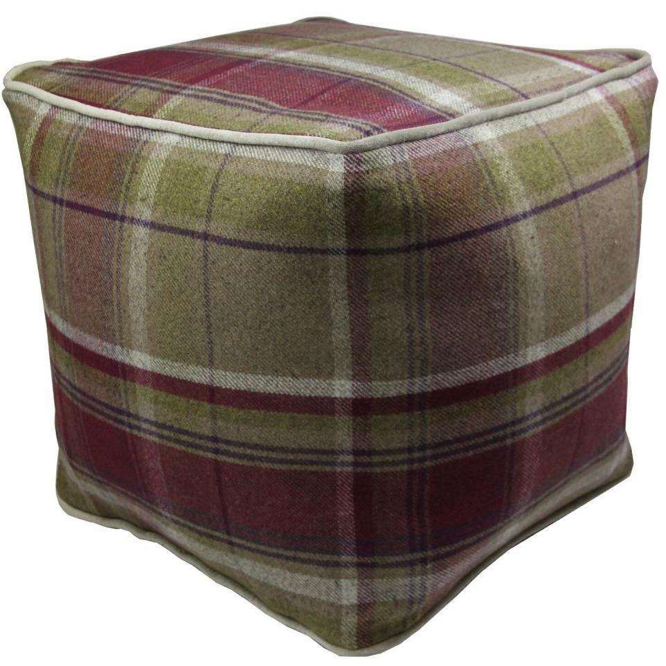 McAlister Textiles Deluxe Tartan Purple + Green Cube Seat Stool Square Stool 