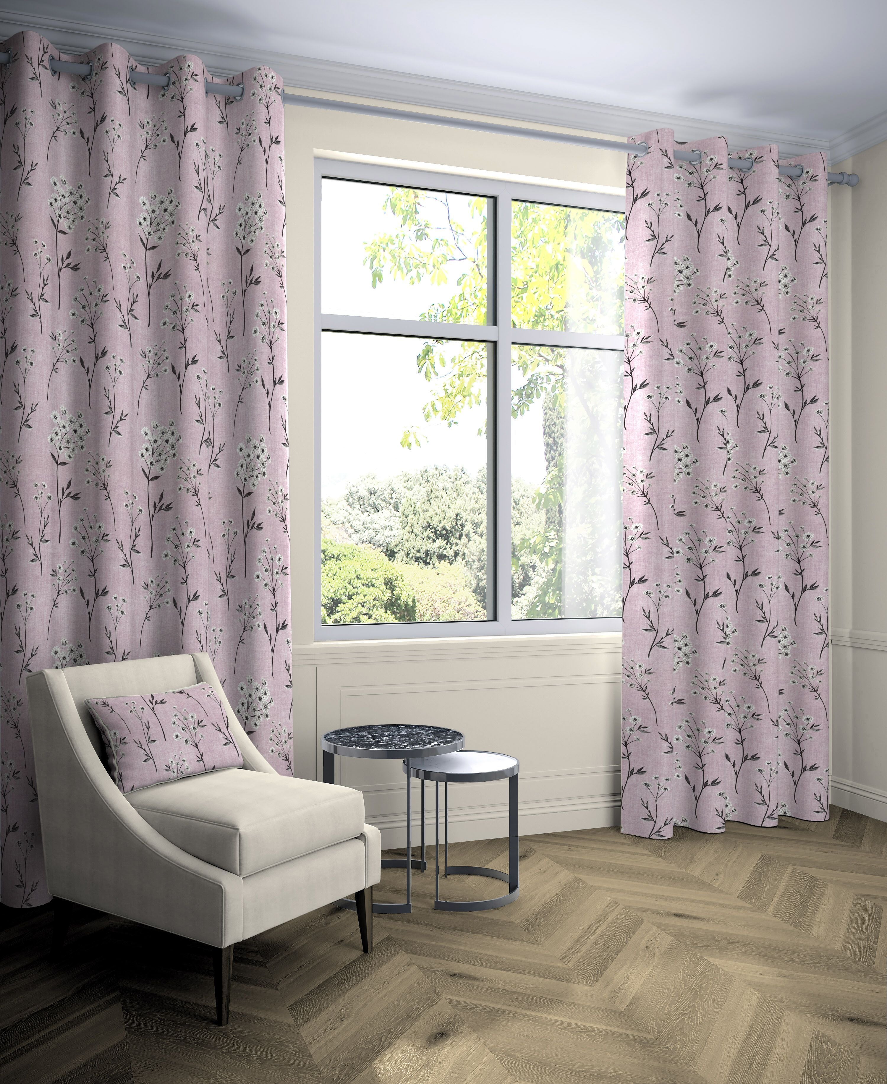 McAlister Textiles Meadow Blush Pink Floral Cotton Print Curtains Tailored Curtains 