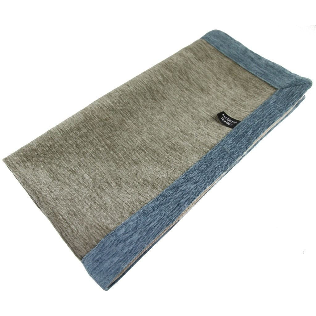 McAlister Textiles Plain Chenille Contrast Beige + Blue Throws & Runners Throws and Runners Regular (130cm x 200cm) 