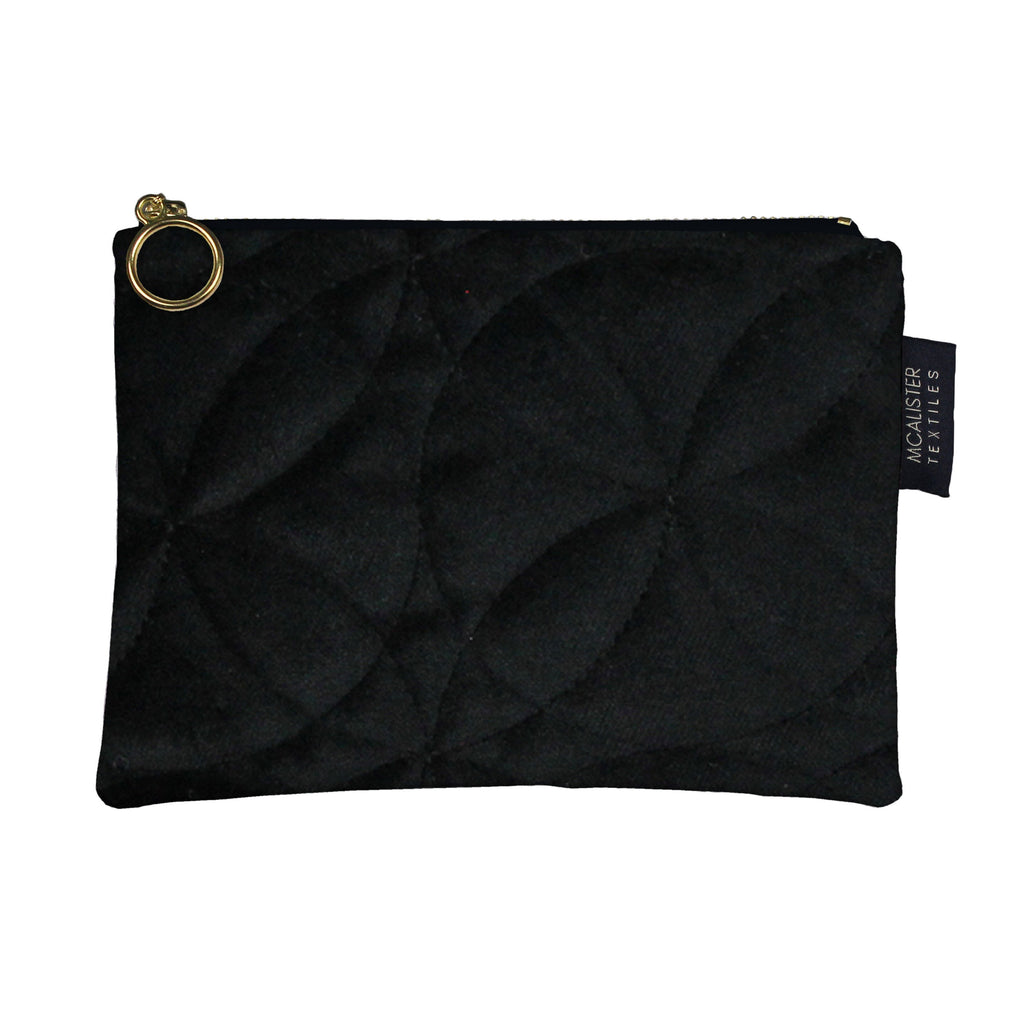 McAlister Textiles Circular Pattern Black Velvet Makeup Bag Clutch Bag 