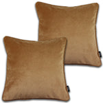 Laden Sie das Bild in den Galerie-Viewer, McAlister Textiles Matt Caramel Gold Velvet 43cm x 43cm Piped Cushion Sets Cushions and Covers Cushion Covers Set of 2 
