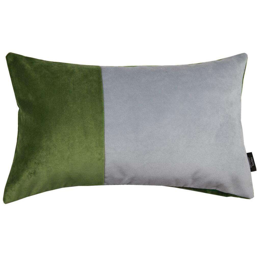 McAlister Textiles 2 Colour Patchwork Velvet Green + Silver Pillow Pillow Cover Only 50cm x 30cm 