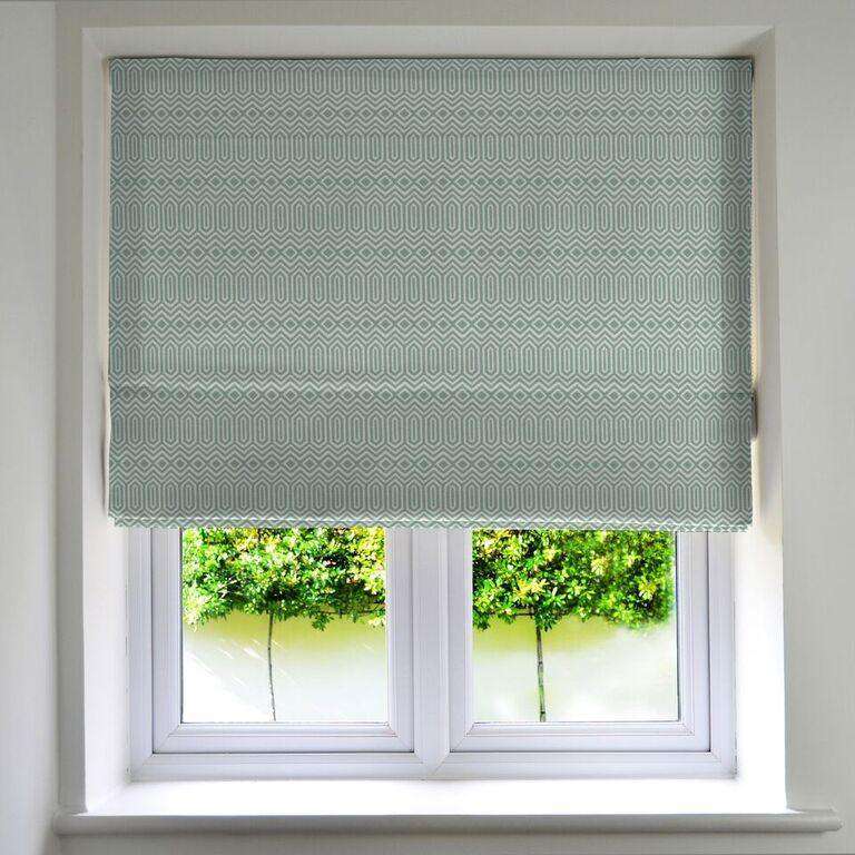 McAlister Textiles Colorado Geometric Duck Egg Blue Roman Blind Roman Blinds Standard Lining 130cm x 200cm 