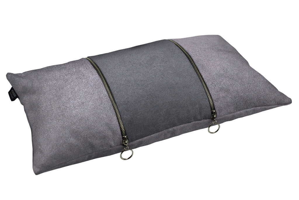 McAlister Textiles Decorative Double Zip Silver + Grey Velvet Pillow Pillow Cover Only 50cm x 30cm 
