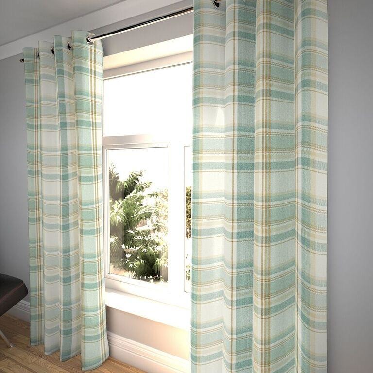 McAlister Textiles Heritage Duck Egg Blue Tartan Curtains Tailored Curtains 
